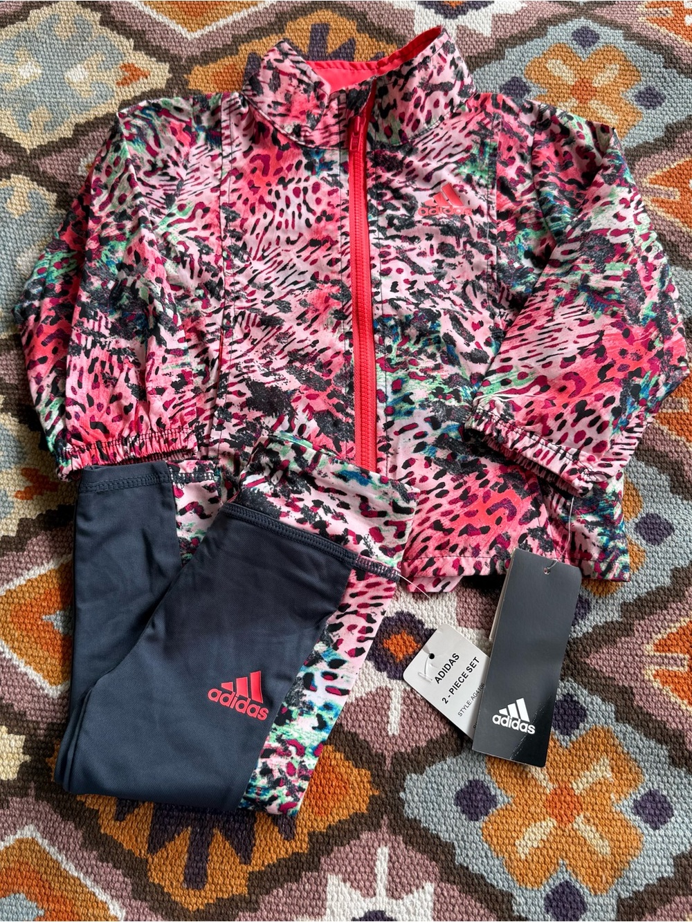 Adidas Tracksuit Matching Set Size 12 Months Multicolor Leopard Pink